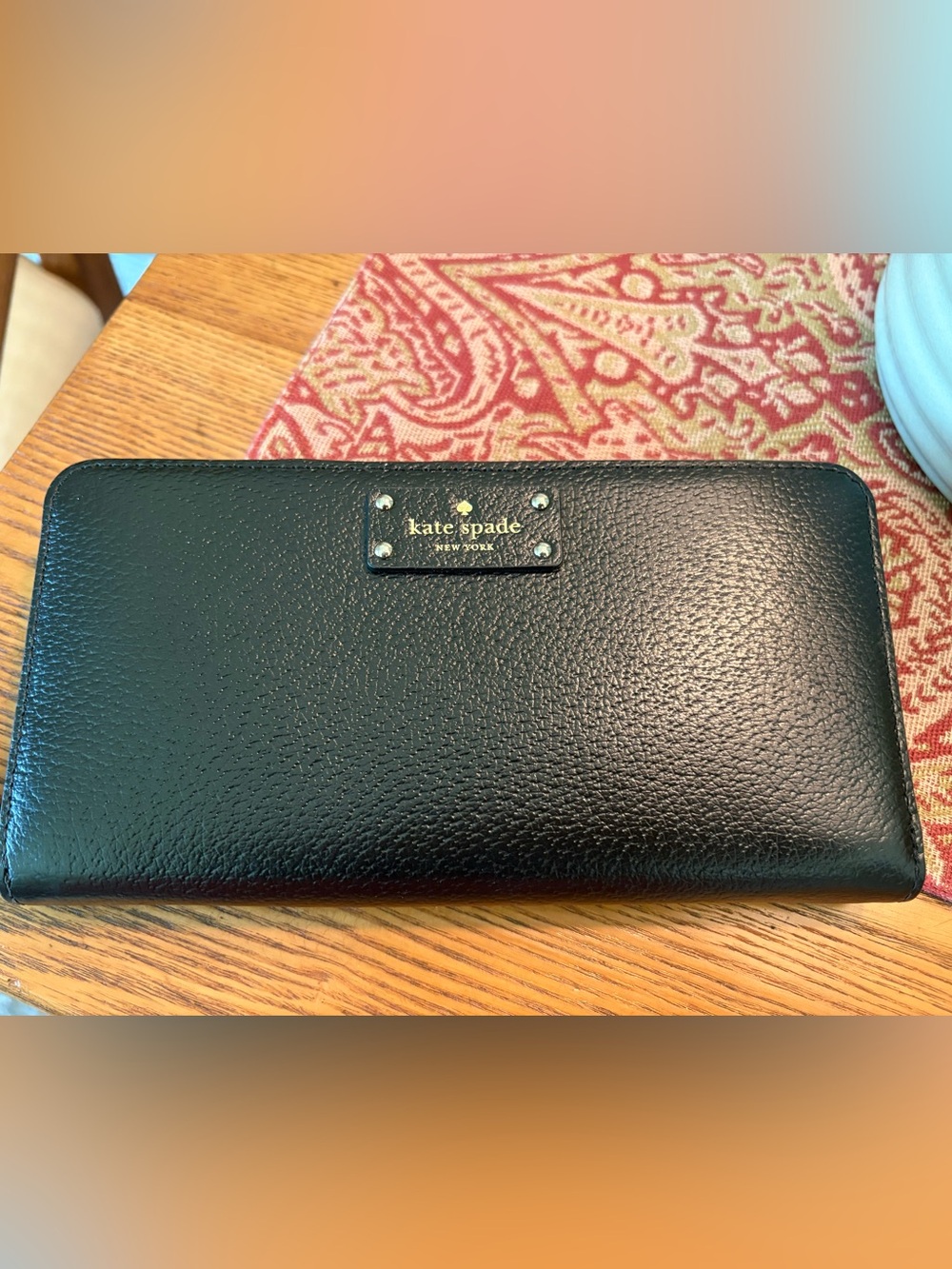 kate spade Black Pebbled Leather Zip Wallet with Wristlet
